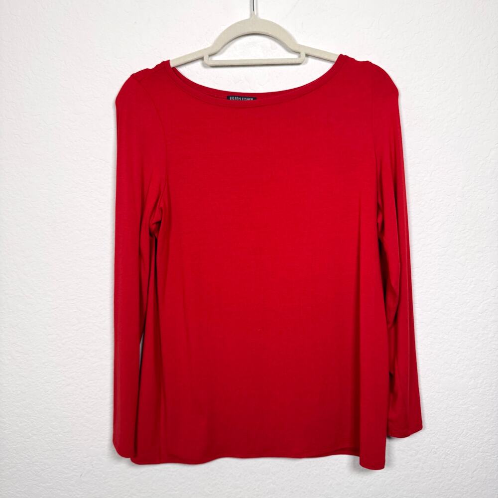 Eileen Fisher Womens Long Sleeve Top Shirt Size L Petite Casual Burnt Orange Red